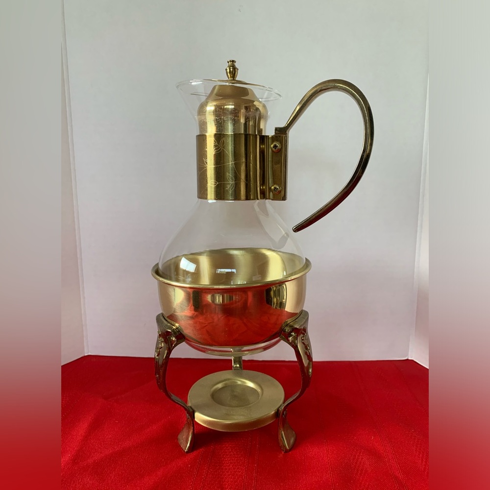 PRINCESS HOUSE Brass Gold Coffee Warmer Tea Carafe & Claw Foot Stand VINTAGE